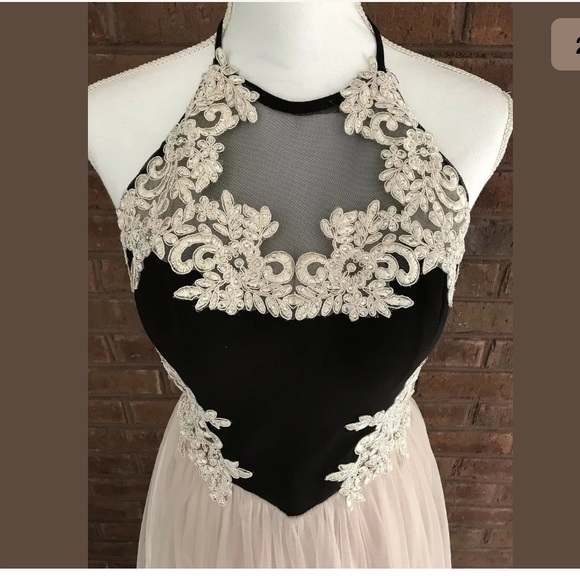 Blondie Nites Halter A-Line Formal Prom Dress - Picture 3 of 8